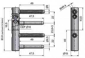TRIO 15 dveřní  závěs seřizovací 9636