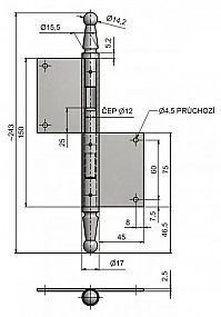 Dveřní závěs 150 UR14 čep 12mm