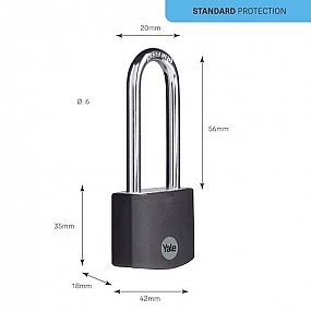 YALE YE3B/38/156/1/černý ALU visací zámek DLOUHÉ OKO