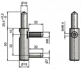 Spodní díl dveřního pantu TRIO 15 M8x22 SD 5514