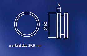 245 mušle nerez 60x6mm pro skleněné dveře 5-8mm