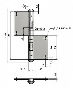 Dveřní závěs 150 UR25 čep 12mm