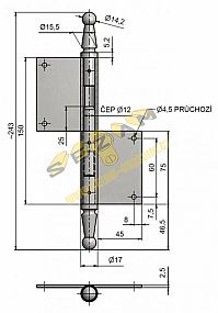 Dveřní závěs 150 UR14 čep 12mm